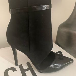 Patent leather and suede stiletto heels